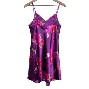 Vtg 90s Morgan Taylor Purple Floral Mini‎ Slip Dress Size S Satin Y2K Lingerie